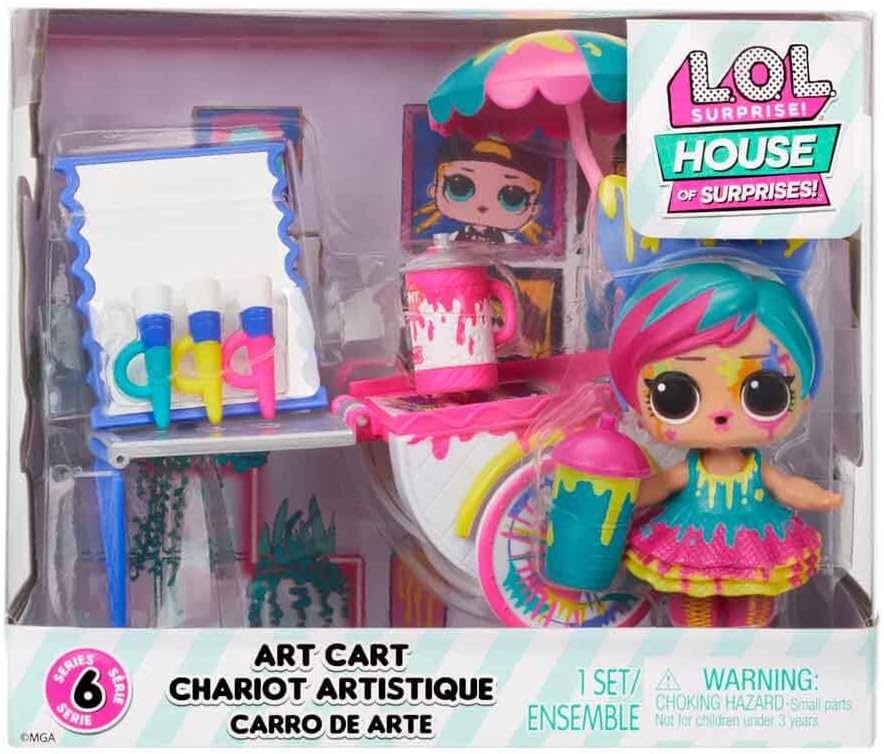 L.O.L. Surprise! OMG House of Surprises Art Cart Playset with Splatters Collectible Doll and 8 Surprises, Dollhouse Accessories, Holiday Toy, Great Gift for Kids Ages 4 5 6+ Years Old & Collectors