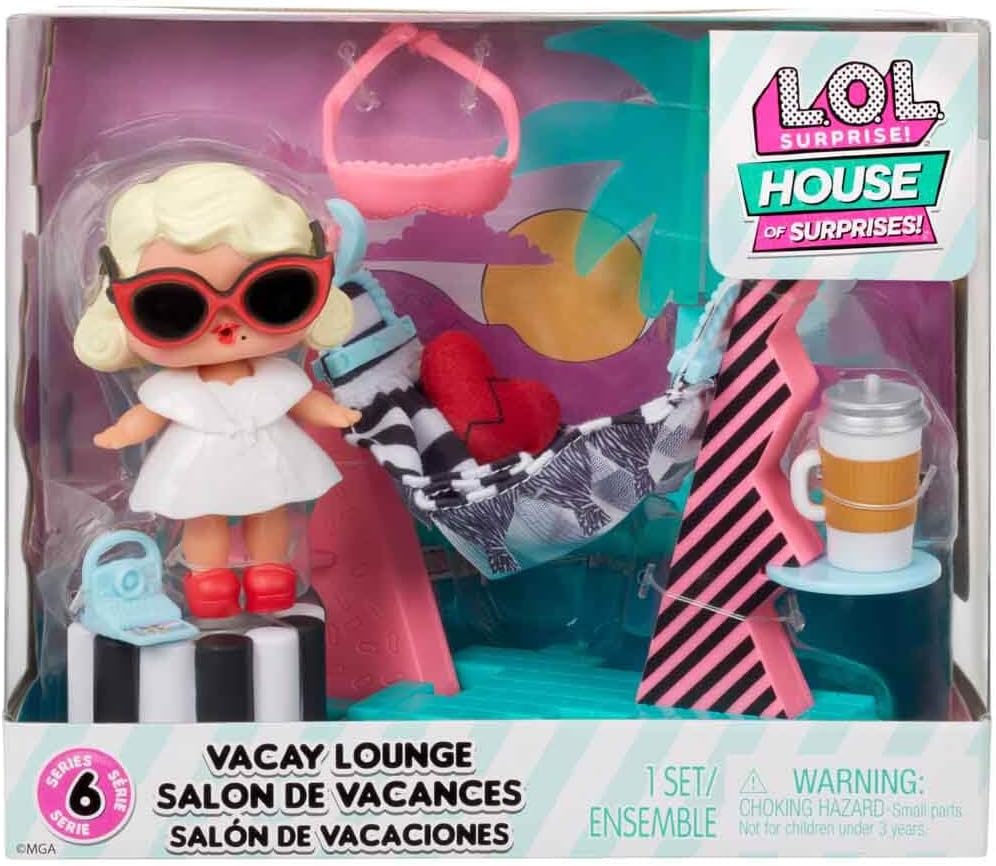 L.O.L. Surprise! OMG House of Surprises Vacay Lounge Playset Leading Baby Collectible Doll with 8 Surprises, Dollhouse Accessories, Holiday Toy, Great Gift Kids & Collectors